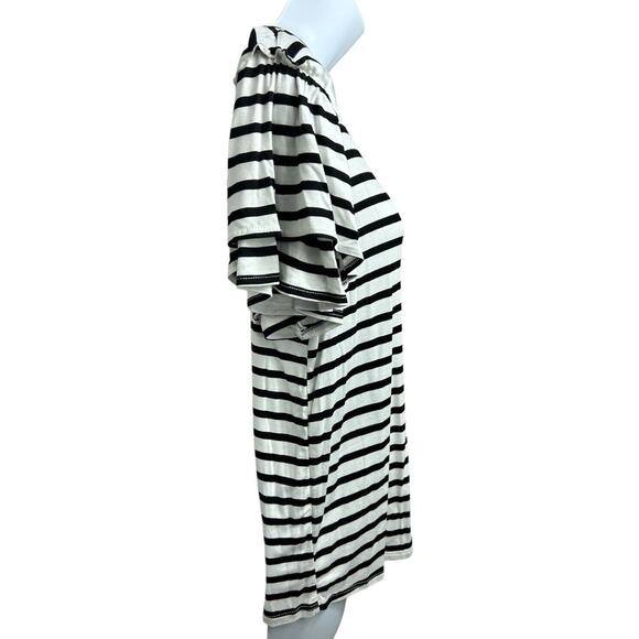 Green Envelope Black and White Striped Blouse Sz Small Flutter Short Sleeve Top - Picture 3 of 8